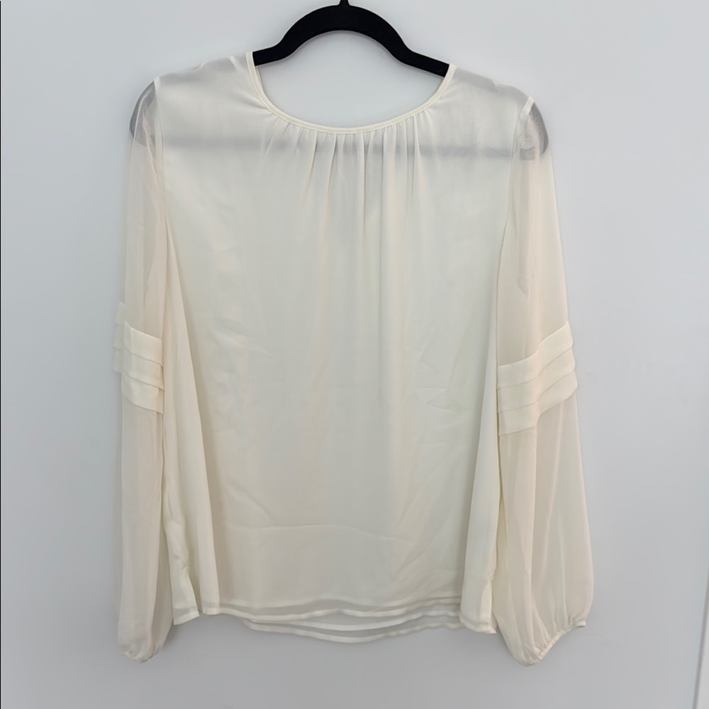 Vince Camuto Cream Blouse with Pleated Neckline and Billowy Sleeves